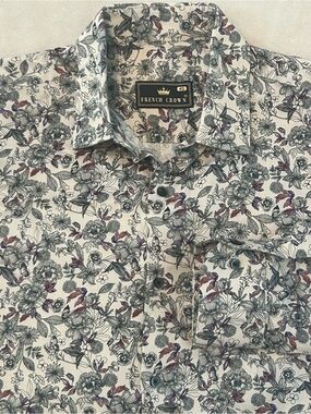 French Crown Men's Floral Button Down Long Sleeve Shirt Size 40